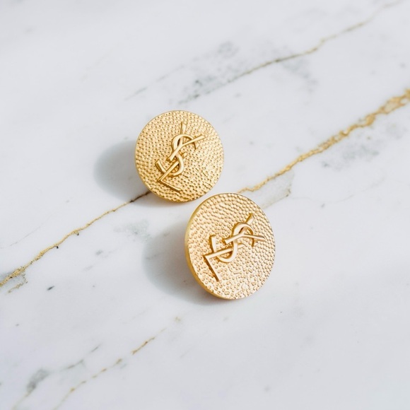 Upcycled Jewelry - Luxury Hammered Gold Upcycled Logo Button Earrings 25mm